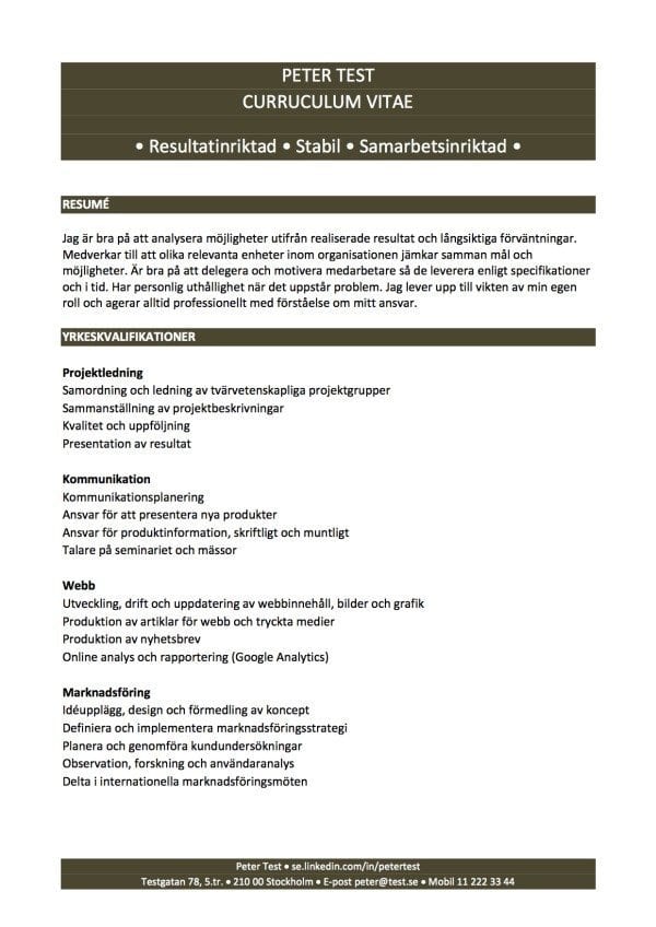 CV funktionellt med yrkeskvalifikationer - 2 sidor