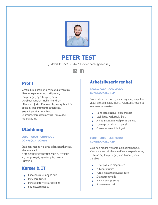 CV mall med blå text - textruta - Skriv Ansökan